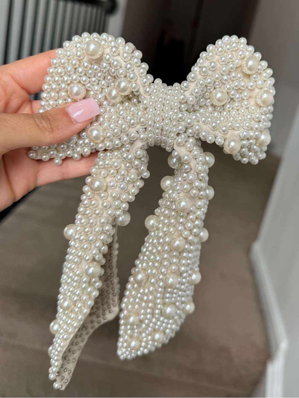 Pearl Bow Hair Clip - Ivory Pearl Embellished